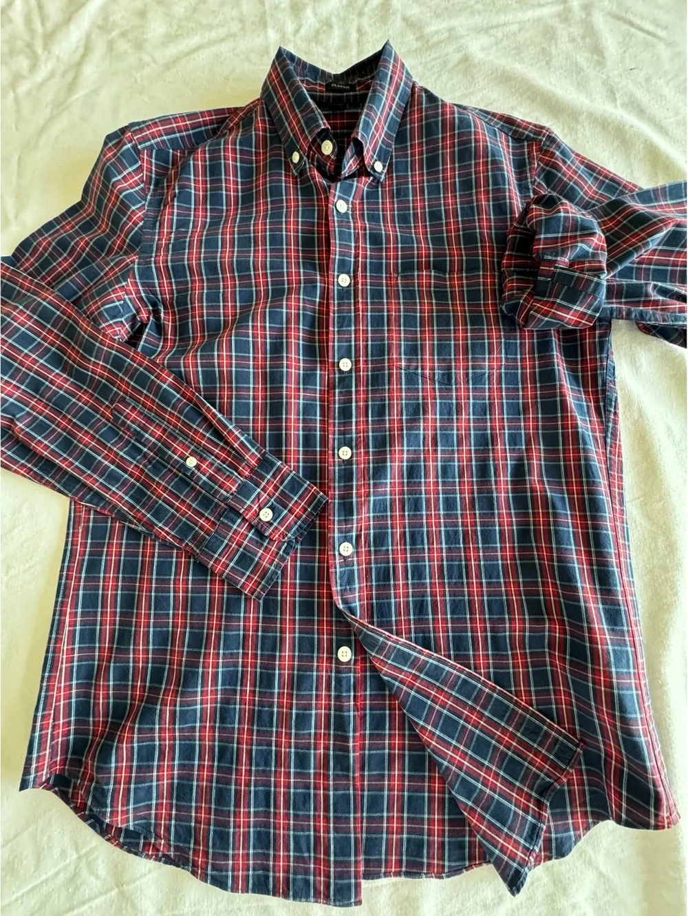 JCrew Men’s Navy & Red Button Down Shirt size Medium